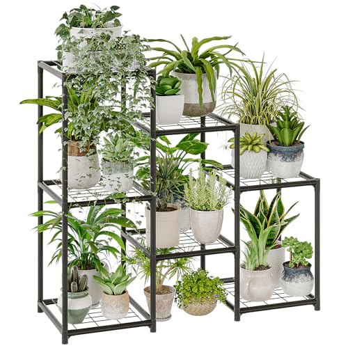 Bamworld Black Plant Stand Outdoor Metal Plant Shelf for Multiple Plants | 3 Tiers Ladder Plant Holder Waterproof for Garden Living Room Patio Morden Home Decor Gardening Gifts