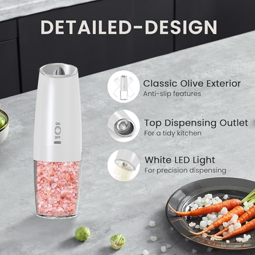 Rechargeable Gravity Salt Pepper Grinder Set, 2 Pack (Black&White) | Gravity-Activated Rechargeable Grinders With Led Light & Adjustable Coarseness, No Extra Batteries For Kitchen Seasoning - color: Rechargeable/2pcs/Black&White