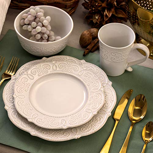 Elama Round Decorated Stoneware Scallop Embossed Dinnerware Dish Set, 16 Piece, Luna - color: Luna