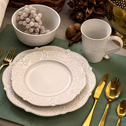 Elama Round Decorated Stoneware Scallop Embossed Dinnerware Dish Set, 16 Piece, Luna - color: Luna