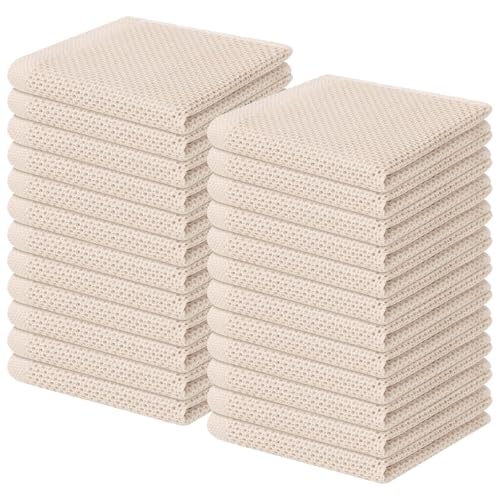 Homaxy 100% Cotton Waffle Weave Kitchen Dish Cloths 24-Pack, Beige | 12 x 12 Inches, Ultra Soft Absorbent Dish Towels, Quick Drying Dish Rags with Hanging Loop - color: Beige, size: 12 X 12 - 24 Pack