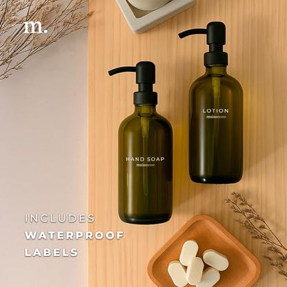 MaisoNovo Soap Dispenser 2-Piece Set | 16.9oz Green Bottles with Black Plastic Pumps - color: Green/Black