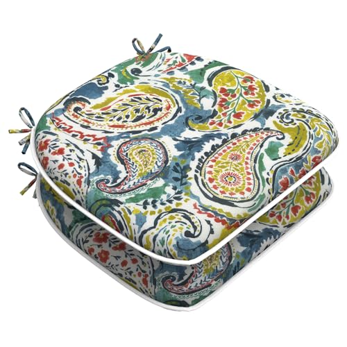 LVTXIII Outdoor Chair Cushions Set of 2, Patio Seat Cushions D16xW17 with Ties, Water Repellent Chair Pads for Patio Furniture Garden Use, Paradise Paisley - color: Paradise Paisley, size: 2 Count (Pack of 1)