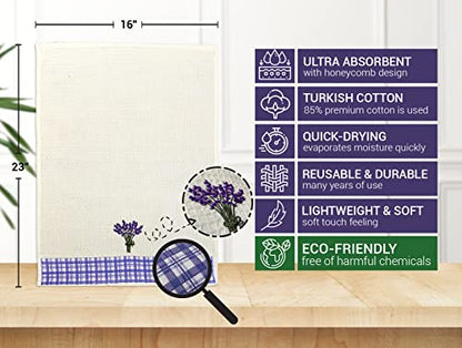 Lavien Home Cotton Kitchen Towels Set of 4 - Lavender Embroidered Tea Towels, Absorbent and Soft Waffle Weave with Plaid, 16x24 inches - color: Lavender Plaid