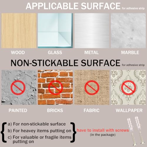 EHKIT Small Floating Shelf Heavy Acrylic Adhesive Stick on Sticky Strips/Nail Screws Wall Mount Bathroom Organizer Wipes Phone Glasses Essential Oil Perfume (Black) - color: Black