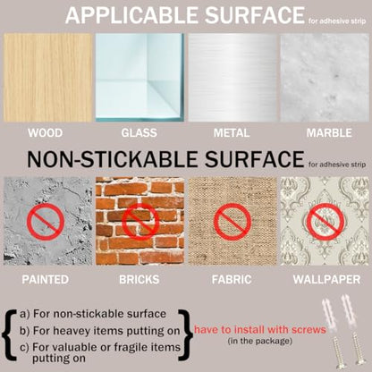 EHKIT Small Floating Shelf Heavy Acrylic Adhesive Stick on Sticky Strips/Nail Screws wall Mount Bathroom Organizer Wipes Phone Glasses Essential Oil Perfume (Silver) - color: Silver