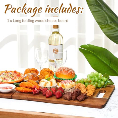 FoldTier Large Acacia Charcuterie Board with Handles 33 x 12 Inch Extra Large Christmas Wood Foldable Serving Tray Rectangular Appetizers Cheese Food Meat Board for New Home Party Housewarming Gifts - size: 33" x 12" x 12"
