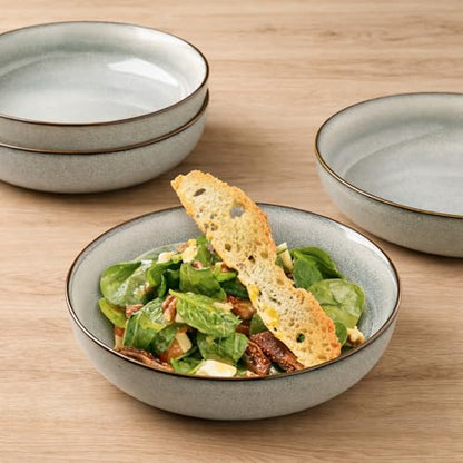 GBhome 8.75'' Large Ceramic Pasta Bowls, 38oz Stoneware Pasta Serving Bowls Set of 4 for Kitchen, Wide Bowls for Fruit,Pasta,Salad,Oatmeal,Meal, Microwave Safe, Reactive Glaze-Green Wheat - color: Green Wheat