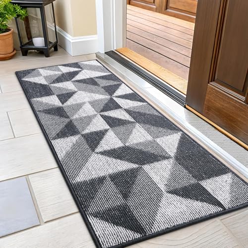 OLANLY Door Mat Indoor Entrance Washable 47x23, Odor-Free Low-Profile Front Back Geometric Doormat, Absorbent Resist Dirt Entry Carpet, Easy to Clean Sturdy Inside Floor Mats for Entryway, Dark Grey - color: Dark Grey, size: 47" x 23"