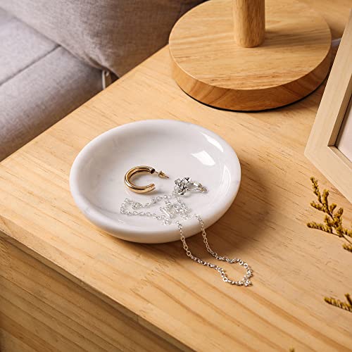 Natural Marble Travertine Ring Dish Jewelry Tray 5.5" for Women, Marble Trinket Dish for Key Earring Nightstand, Mother's Day Engagement Birthday Gift - Italian White - color: Italian White