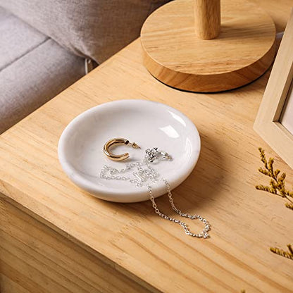 Natural Marble Travertine Ring Dish Jewelry Tray 5.5" for Women, Marble Trinket Dish for Key Earring Nightstand, Mother's Day Engagement Birthday Gift - Italian White - color: Italian White
