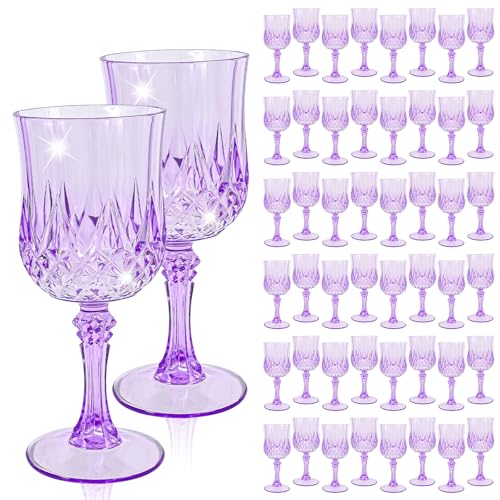 48 Pcs Light Purple Plastic Wine Glasses,Plastic Goblets for Parties | Vintage Wine Glasses Bulk, Reusable, Drinkware Cups, Wedding, Party, Reception, Event Supplies,Table Decoration - color: Light Purple
