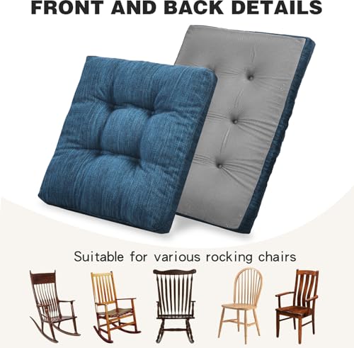 baibu Patented Dual-Layer Rocking Chair Cushion Set, 19.5 x 19.5 in, Blue | Two-piece memory foam seat and back cushion set with secure ties and a non-slip bottom for indoor rocking chairs. - color: Blue