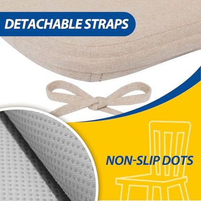AAAAAcessories D-Shaped Chair Cushions, 2" Thick Dining Chair Pads with Ties and Removable, Machine-Washable Cover, 17" x 16", Set of 6, Oatmeal Beige - color: Oatmeal Beige, size: 6 Count(Pack of 1)