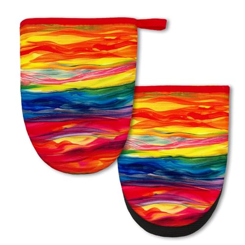 Colorful Tie Dye Mini Silicone Oven Mitts 2-Pack Set, Heat Slip Resistant Kitchen Gloves, Soft Short Oven Mittens for Safe Cooking Baking Grilling - color: Colorful Tie Dye