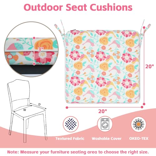 COZYVIDA Outdoor Chair Cushions Set of 4, 20"x20" Square Seat Pads with Tie Straps and YKK Zippers, 35D High-Density Foam, Water-Resistant Fabric,UV-Resistant 1000+ Hrs - color: Print 027
