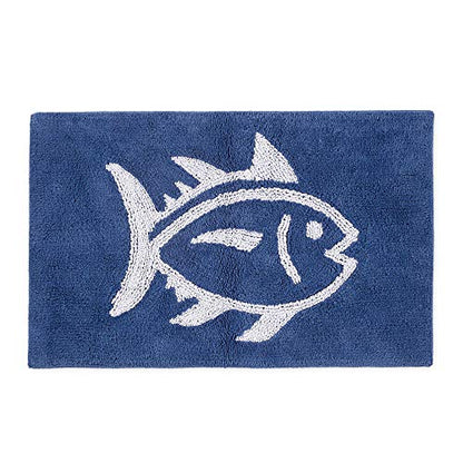 Southern Tide Reversible Bath Rug – 100% Cotton, Soft & Absorbent – Double-Sided Design with Signature Skipjack – Machine Washable Coastal Accent Rug – 20" x 32" – Blue - color: Blue