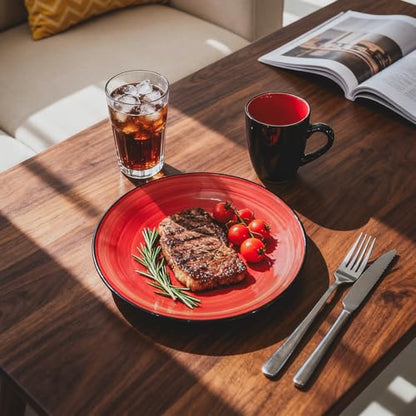 Stoneware Sonoma 56pc Dinnerware Set, Black + Speckled Spin Wash Red - color: Red