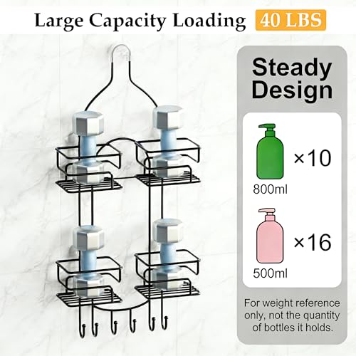 SRIWATANA Shower Caddy Hanging, Shower Organizer with Razor Hooks, Black | Rustproof Shower Rack, No Drilling Shelves Over Shower Head, Anti-Swing Scution Install, Bathroom Holder for Sponge Loofah - color: Black