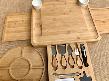 Thanksgiving Charcuterie Board Set – Custom Bamboo Cheese Platter with Knives & Round Tray – Perfect Wedding, Birthday & Housewarming Gift - color: Design #42