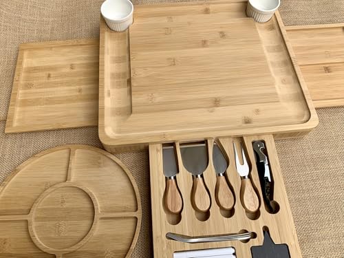 Custom Cheese Board & Knife Set – Bamboo Charcuterie Serving Tray 15.25" x 13" – Personalized Thanksgiving, Birthday, Wedding & Housewarming Gift - color: Design #37