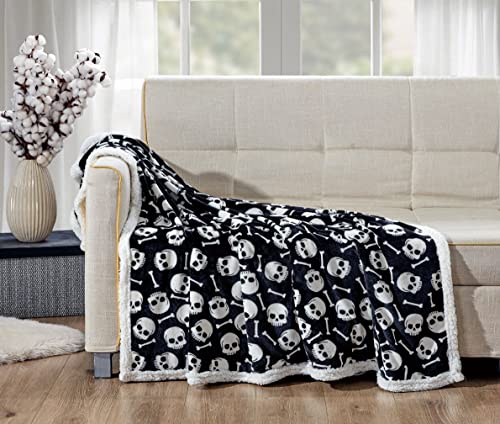 Elegant Comfort Reversible, Printed Sherpa Throw Blanket, All-Season Blanket- Super Soft, Cozy and Plush- Decorative Throw, Perfect for Lounging, 50 x 60 inches, Skull & Bones, Sherpa Throw Blanket - color: Skull Bones