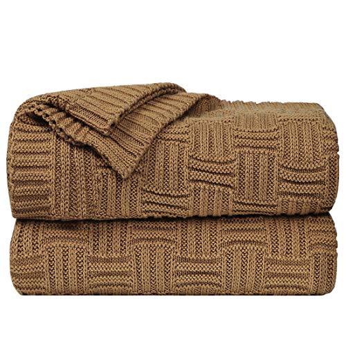 uxcell 100% Cotton Knit Throw Blanket, Cable Decors Brown 47x70 - color: Brown