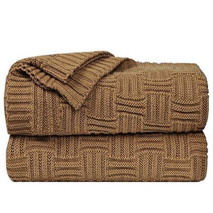 uxcell 100% Cotton Knit Throw Blanket, Cable Decors Brown 47x70 - color: Brown