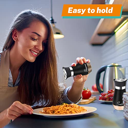 Salt and Pepper Shakers Set,4 oz Glass Bottom Salt Pepper Shaker with Stainless Steel Lid for Kitchen Gadgets Cooking Table, RV, Camp,BBQ Refillable Design (Black) - color: Black