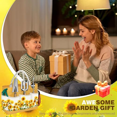 22Pcs Gardening Tools Set for Women Heavy Duty Garden Hand Tool Kit,Birthday Gifts for Mom Wife Grandma Beginner,Gardening Accessories with Sunflower Tote Bag/Shovel/RepottingMat/Plant Labels/Gloves - color: Yellow