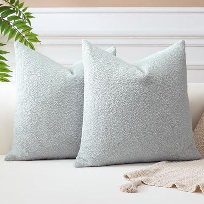 OTOSTAR Pack of 2 Textured Boucle Throw Pillow Covers Square Pillow Cases Cozy Soft Decorative Couch Cushion Case for Chair Sofa Bedroom Living Room Home Decor 20 x 20 Inch, Blue Grey