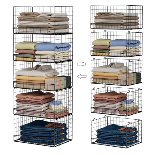 Yociyoga 5-Tier Stackable Closet Organizers and Storage Shelves, Closet Shelf Organizer Basket Bins, Foldable Sweater Storage for Closet Organizer System, Black(Patent 30022416) - color: Black, size: 11.8"x 15.7"x 43.3"(D*W*H)