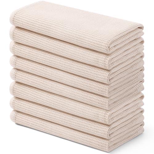 Homaxy 100% Cotton Waffle Weave Kitchen Towels, 8 Pack, Beige | Soft and Absorbent Dish Towels, 16 x 26 Inches Quick Dry Hand Towels - color: Begie, size: 16 x 26 - 8 Pack