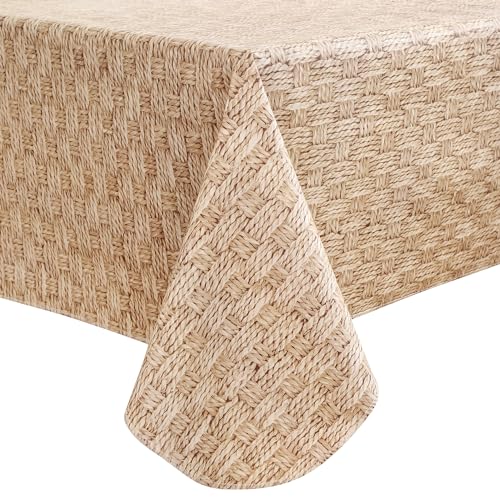 Walrus Heavy Duty Vinyl Tablecloth with Flannel Backing Waterproof Oil-Proof Plastic Table Cloth Stain-Resistant Wipeable Rectangle or Square Table Cover for Indoor and Outdoor (Weave, 60X102 Inch) - color: Weave, size: 60" x 102" (Rectangular)