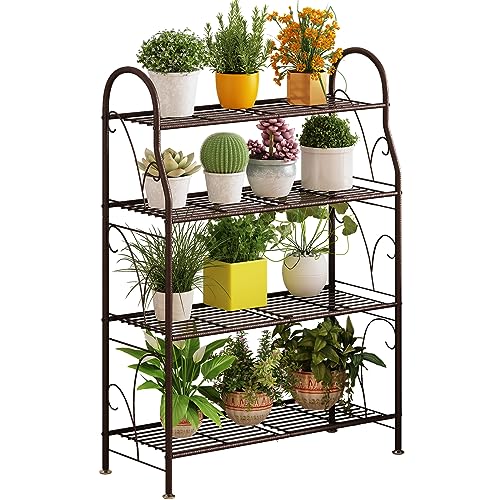 SORCEDAS 4 Tier Metal Plant Stand Indoor Outdoor Corner Flower Shelf | Plant Rack for Multiple Plants, Space-Saving Plant Holder for Patio, Garden, Balcony, Living Room - size: 4 Tier-Bronze