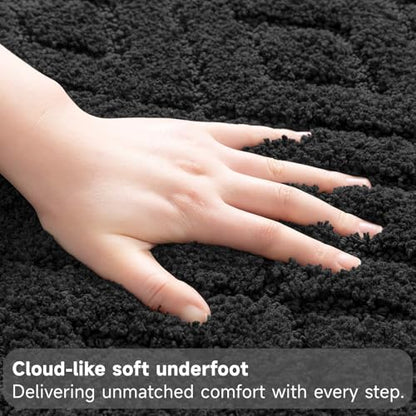 Bsmathom 3 Piece Bathroom Rug Sets, Non Slip Microfiber Bath Mat, Black | Plush Water Absorbent Bath Rug Sets with U-Shaped Contour Toilet Mat, Machine Washable Carpet for Bathroom Sink, Shower - color: Black