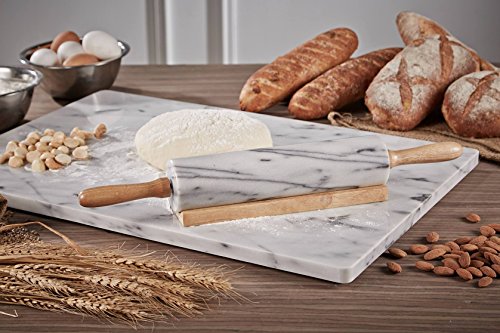 JEmarble Pastry Board 16x20 inch Set with Rolling Pin/Wooden Handles 18 inch(White) Non-Slip Rubber Feets for Stability Perfect for Keep the Dough Cool and Chocolate Tempering(Premium Quality) - size: 20"L x 16"W (Set with Rolling Pin)