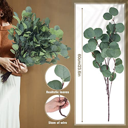 20 Pcs Artificial Eucalyptus Stems Fake Bulk Eucalyptus Faux Greenery Silver Dollar Leaves 23.6 Inches Silver Dollar Fake Plant Decor Silk Branches Artificial Greenery Branches Plant for Wedding Decor