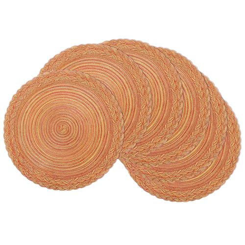 SHACOS Round Placemats Set of 6 Woven Round Table Mats 15 inch Circle Braided Edge Washable Cotton Polyester Kitchen Dining Table Place Mats, Fall Color Mix - color: Fall Color Mix, size: 6 pieces