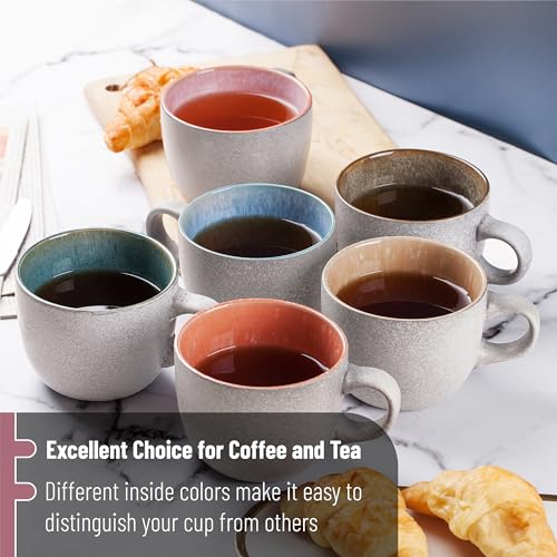 BTaT- Porcelain Coffee Mugs Set, 14 oz (415 ml), 6 Pack, Ceramic Coffee Mugs, Matte White Outside and Colorful Inside, Restaurant Cups for Tea, Cappuccino, Cocoa, Cereal, Mug Gift Set, Dishwasher Safe - color: Matte White