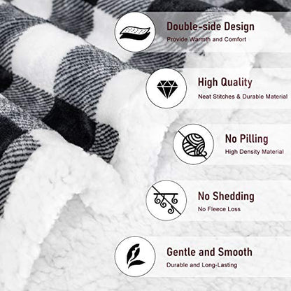 BEAUTEX Christmas Sherpa Fleece Throw Blanket Soft Warm Buffalo Plaid | Plush Blanket & Throw, Winter Cozy Fuzzy for Couch, Sofa, Bed (Black, 50" x 60") - color: Black, size: Throw-50"x60"