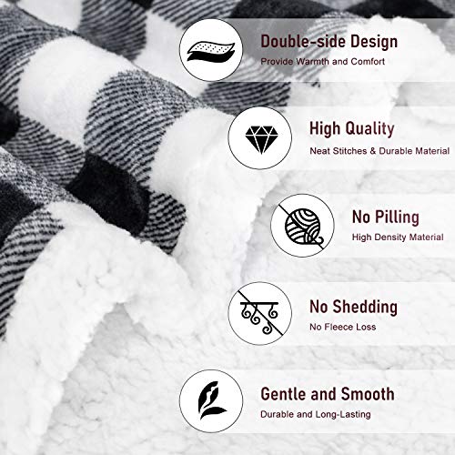 BEAUTEX Christmas Sherpa Fleece Twin Blanket Soft Warm Buffalo Plaid | Plush Blanket & Throw, Winter Cozy Fuzzy for Couch, Sofa, Bed (Black, 60" x 80") - color: Black, size: Twin-60"x80"