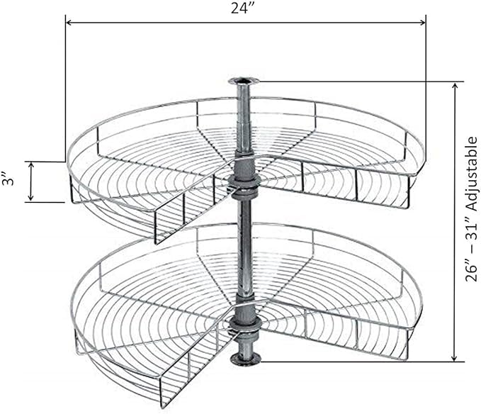 Dowell Base Cabinet Kidney Shape Dia.24 270° Lazy Susan, 2 Shelves, Kitchen Base Corner Cabinet Organizer (Chrome 4001 270 24) - size: Base Cabinet Kidney Shape Dia.24" 270°