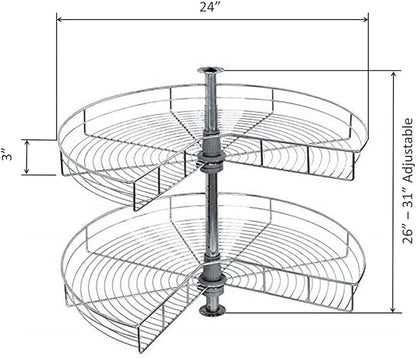 Dowell Base Cabinet Kidney Shape Dia.24 270° Lazy Susan, 2 Shelves, Kitchen Base Corner Cabinet Organizer (Chrome 4001 270 24) - size: Base Cabinet Kidney Shape Dia.24" 270°