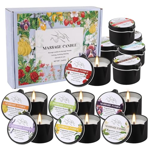 12-Pack Massage Candle Set - Low Temperature Soy Wax Melts into Silky Smooth Massage Oil, 1oz Aromatherapy Candles for Couples, Home Spa, Relaxation & Romantic Gifts (12 Scents) - color: 12Pack-Massage