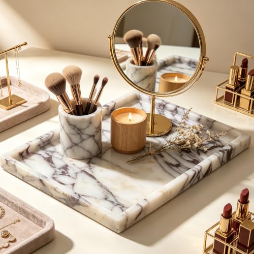 Natural Marble Tray Jewelry Perfume Decorative Tray for Home Bathroom Decor | 11.8x7.9x0.7 Inch Real Stone Tray for Coffee Table Vanity Trinket Candle