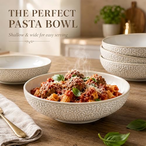 8" Ceramic Pasta Bowls, 22 Oz Serving Bowls Set of 4, Porcelain Shallow Soup Bowl, Embossed Serving Dishes for Pasta, Fruit, Salad, Housewarming Gift, Dishwasher Safe - color: Floral 4