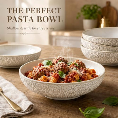 8" Ceramic Pasta Bowls, 22 Oz Serving Bowls Set of 4, Porcelain Shallow Soup Bowl, Embossed Serving Dishes for Pasta, Fruit, Salad, Housewarming Gift, Dishwasher Safe - color: Floral 4