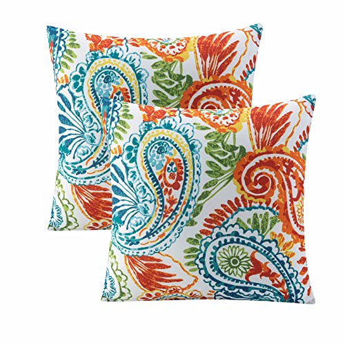 Outdoor Pillows Waterproof 18×18 Inch Decorative Throw Pillows with Inserts | Set of 2 Fade Resistant Patio Pillows for Porch Garden Couch and Patio Furniture - color: Paisley Print