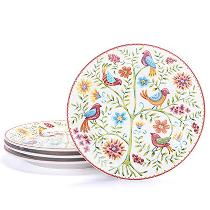 Bico Red Spring Bird Salad Plates Set of 4, 8.75 Inch Ceramic Dessert Plates for Salad, Appetizer, Side Dishes, Microwave and Dishwasher Safe, Gift for Housewarming and Thanksgiving - color: Red Spring Bird